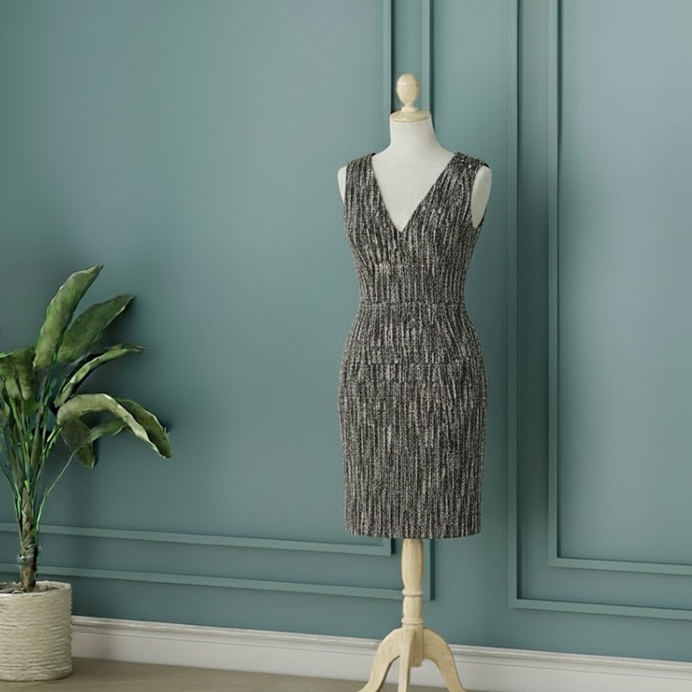 White House Black Market Black and White Textured Midi Dress